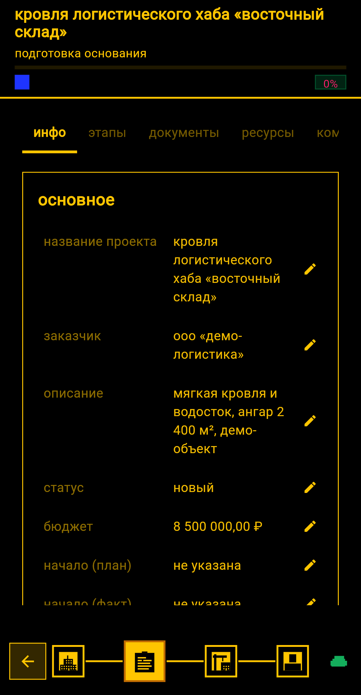 Детали проекта и этапы WIP